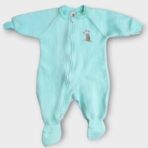 Carter's Onesie Infants 0-6M Light Green Fleece Embroidered Bunny VTG